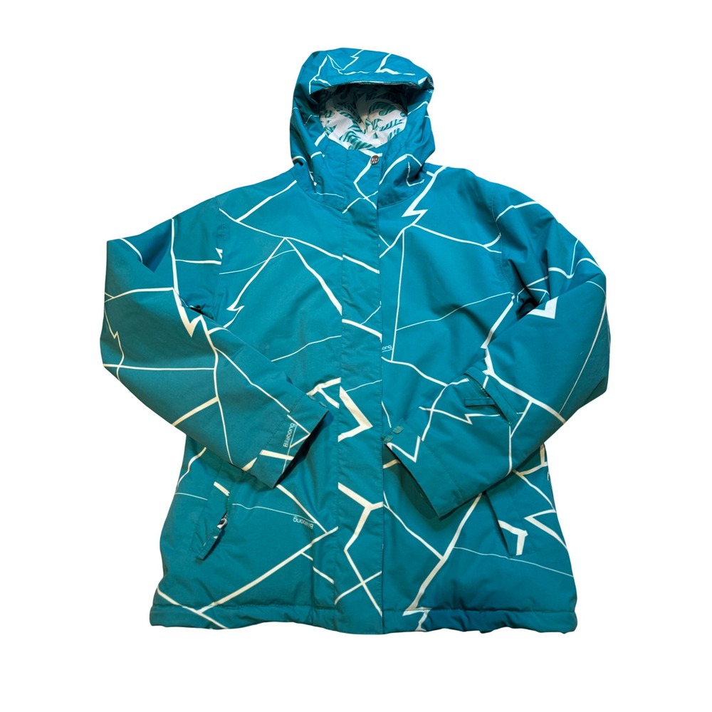 Billabong Teal Geometric Print Hooded Ski Snowboard Jacket Women's medium